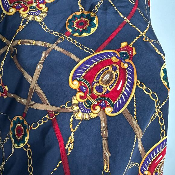 Talbot's Women's Vintage Abstract Print Navy Silk Button Front Blouse Size 4 - Picture 6 of 6